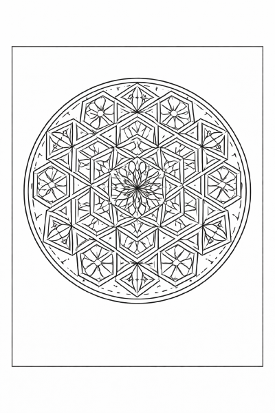 Geometrisches Mandala in Schwarz-Weiß (1)