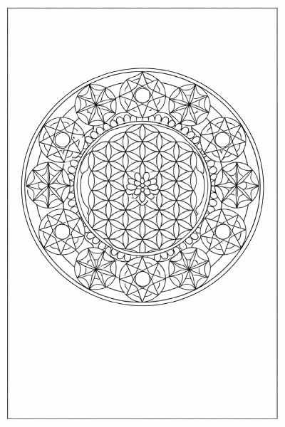 Geometrisches Mandala in Schwarz-Weiß