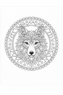 Mandala Wolf im Symmetrie-Design