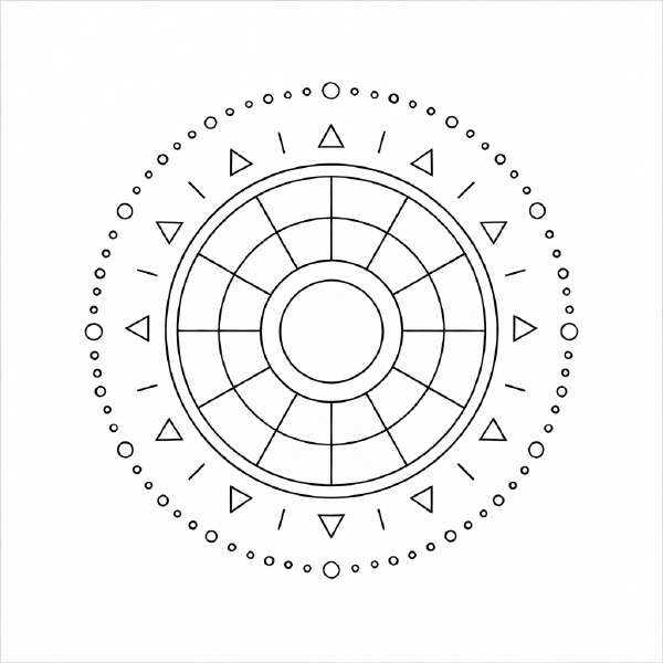 Symmetrische Mandala-Geometrie in Schwarz-Weiß