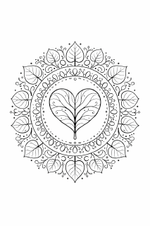 Herzblatt-Mandala in präzise Linienkunst