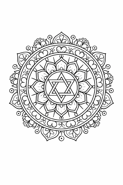 Herzchakra Mandala in schwarz-weiß