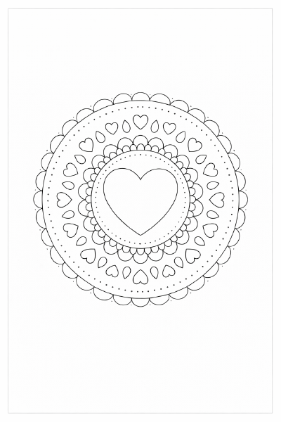 Herzmandala in Schwarz-Weiß