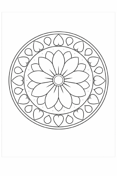 Mandala mit Herzen und Tropfen