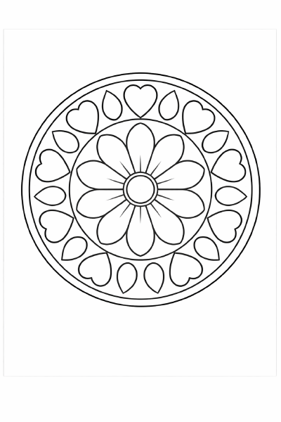 Symmetrische Mandala-Blume mit Herzen