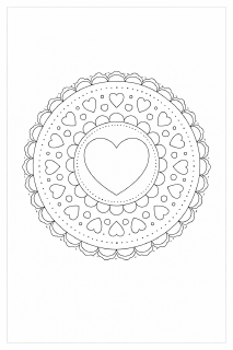 Symmetrisches Herz-Mandala in Schwarz-Weiß