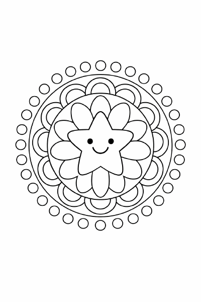 Kinderfreundliches Mandala mit Smiley-Stern