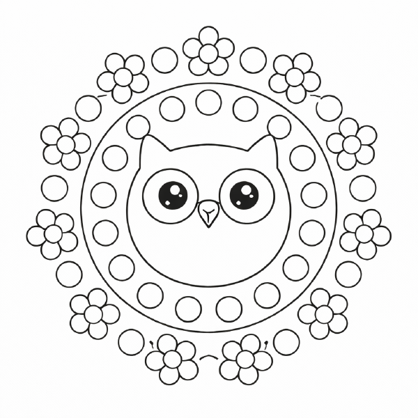 Kindermandala Eulenmandala in Schwarz und Weiß