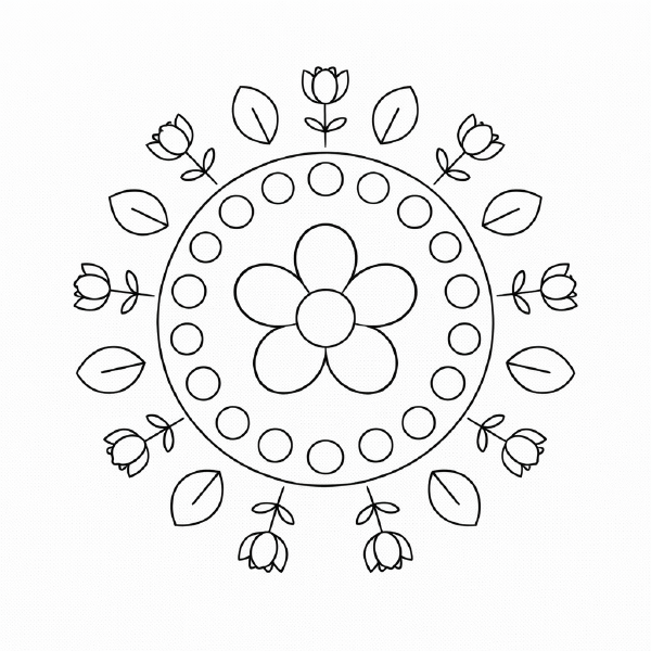 Kindermandala Frühlingsmandala in Schwarz-Weiß