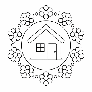 Kindermandala Haus im Blumenmuster Mandala