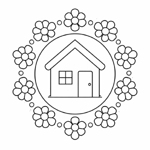 Kindermandala Haus im Blumenmuster Mandala