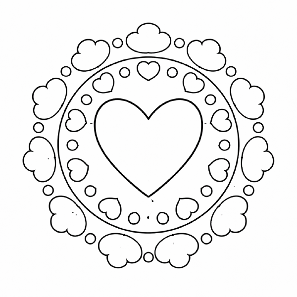 Kindermandala Herzmandala mit Wolkenrahmen