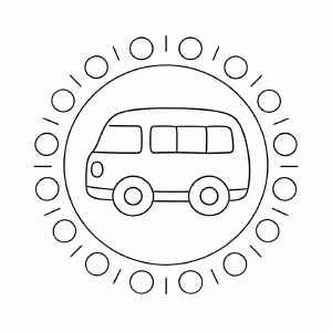 Kindermandala Kreisförmige Mandala mit Bus