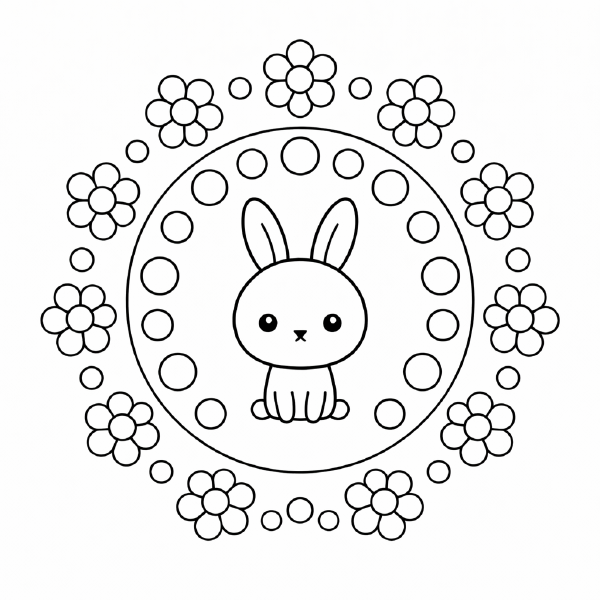 Kindermandala Kreisförmige Mandala mit Kaninchen