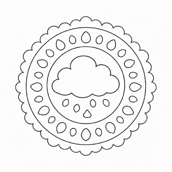 Kindermandala Schwarze Mandala Wolke und Tropfen