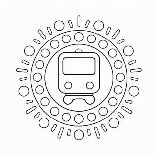 Kindermandala Schwarzes Mandala mit Lokomotive