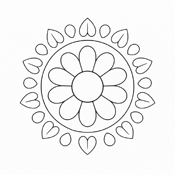 Kindermandala Symmetrisches Mandala mit Blume und Blättern