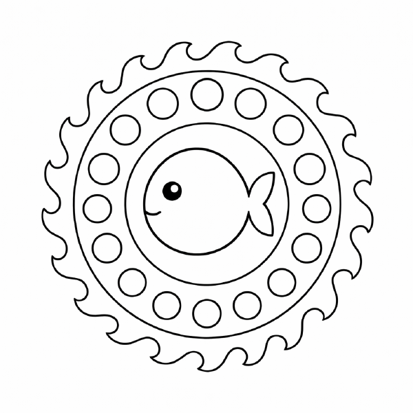 Kindermandala Unterwasser-Mandala mit Fisch und Blasen