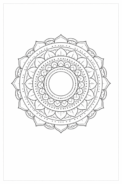 Symmetrische Mandala-Linienkunst in Schwarz-Weiß