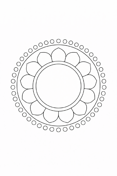 Symmetrisches Mandala in schwarzer Linie