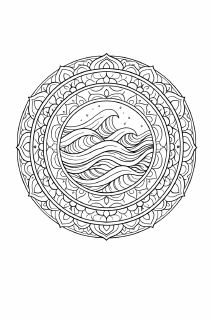 WellenMandala Wellen mandala in schwarzer Linie