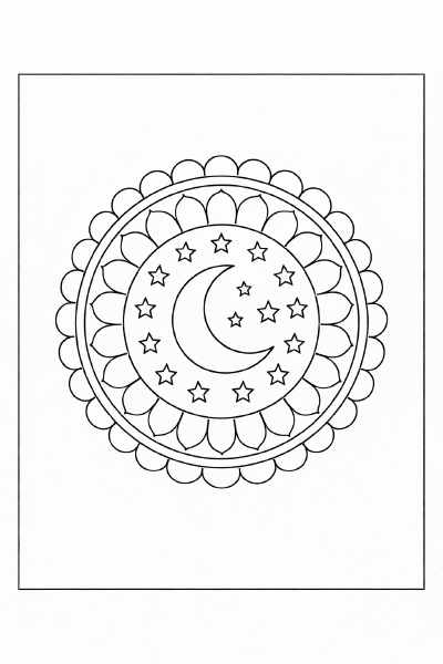 Meditative Mandala mit Halbmond