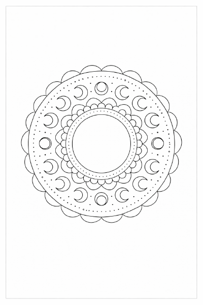 Mondmandala in Schwarz-Weiß
