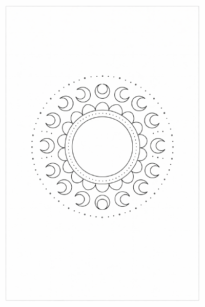 Mondmandala in minimalist Schwarz-Weiß