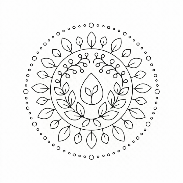 Botanischer Mandala in Schwarz-Weiß