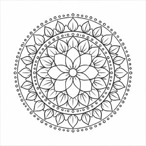 Botanisches Mandala in Schwarzweiß