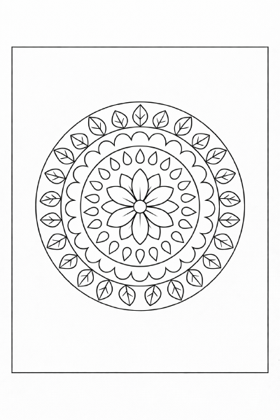Symmetrisches Natur-Mandala in Schwarz-Weiß