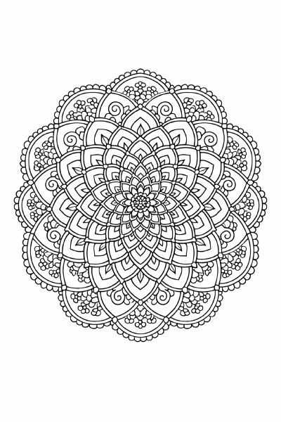 Komplexe Mandala-Schnörkel in Schwarz-Weiß