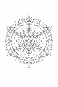 Geometrisches Schneeflocken-Mandala in Schwarz-Weiß