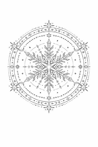Kosmische Schneeflocke im Mandala-Stil