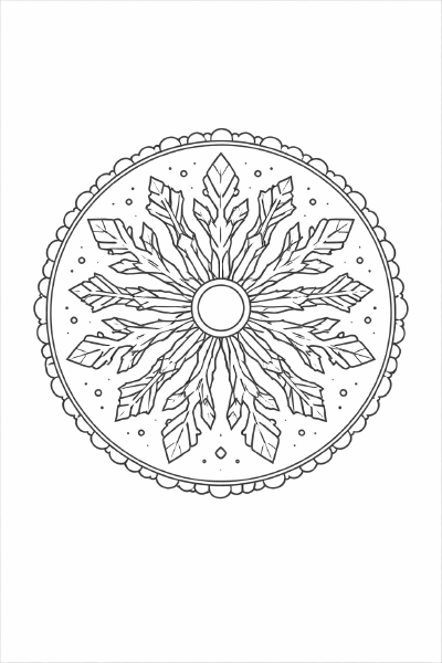 Symmetrisches Schneeflocken-Mandala in Schwarz-Weiß