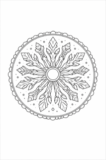 Symmetrisches Schneeflocken-Mandala in Schwarz-Weiß