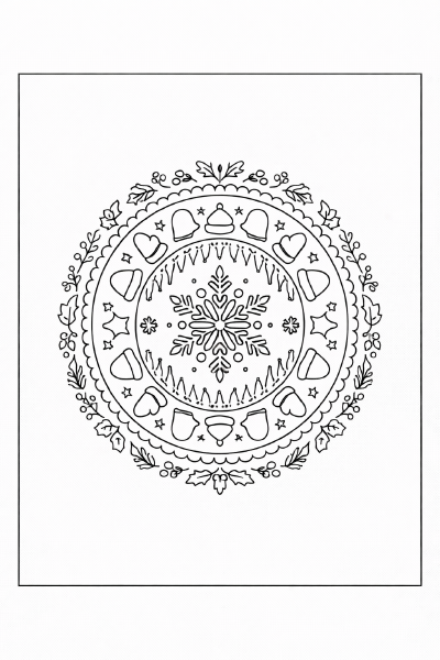 Wintermandala mit Schneeflocken und Sternen