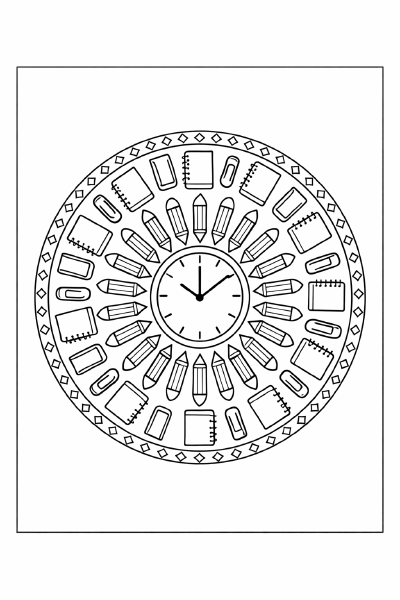 Mandala der Schulutensilien
