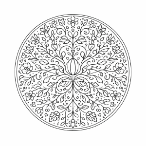 Schule Blume und Pflanzen-Mandala in Schwarzweiß