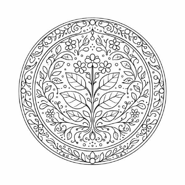 Schule Botanisches Mandala in Schwarz und Weiß
