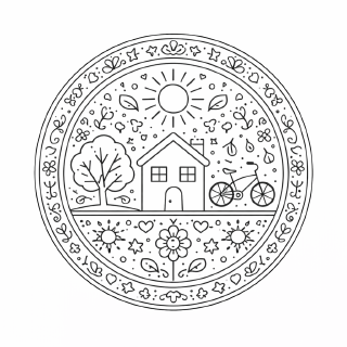 Schule Häusliches Mandala mit Alltagssymbolen