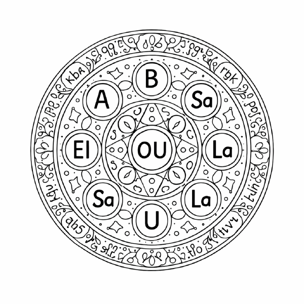 Schule Mandala mit Buchstaben und Silben