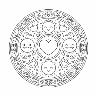 Schule Mandala mit Herzen und Gesichtern