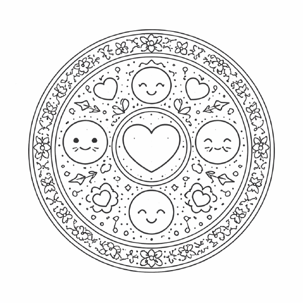 Schule Mandala mit Herzen und Gesichtern