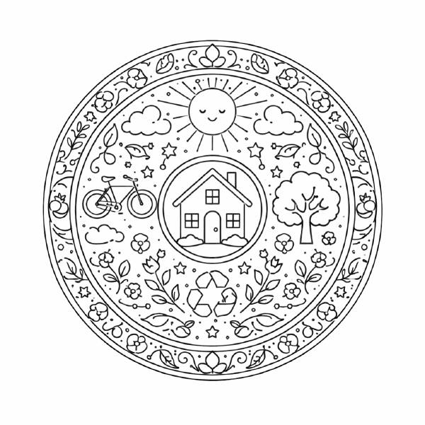 Schule Mandala mit alltäglichen Symbolen