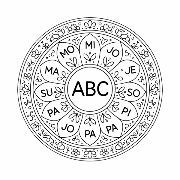 Schule Symmetrische Mandala mit ABC und Silben