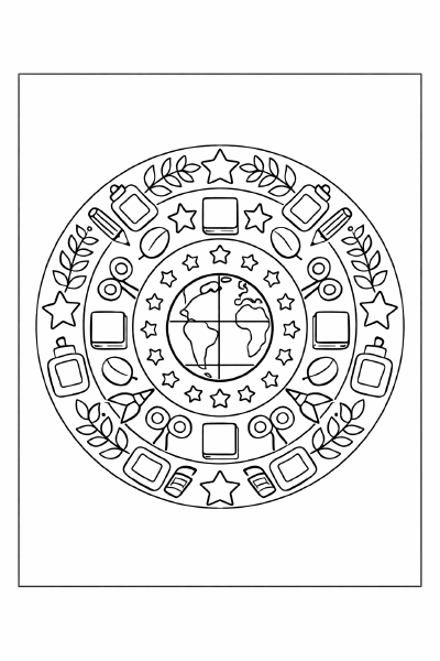 Schulmaterialien im Mandala-Stil