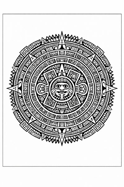 Ethno Azteken-Mandala mit Sonnenglyphen
