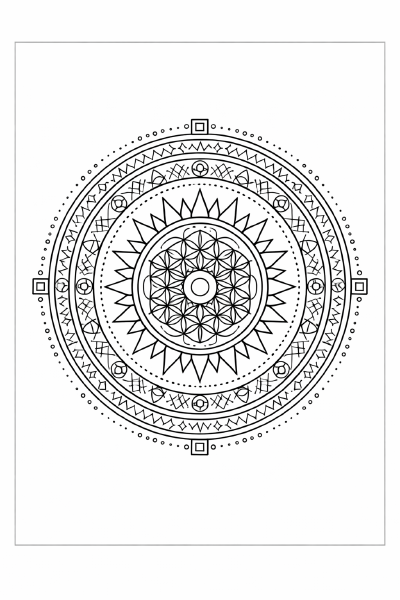 Geometrische Mandala mit Sonnensymbol