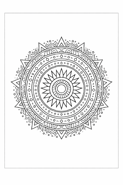 Geometrisches Mandala mit Sonnensymbol